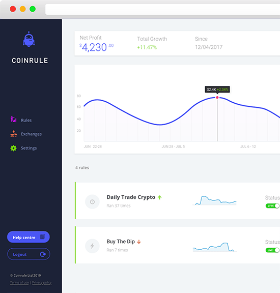 Coinrule Dashboard for Trading Strategies